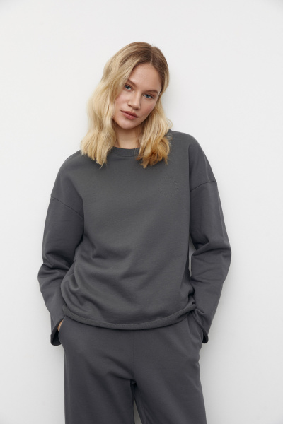 Свитшот с вышивкой и необработанным краем (M/L, серый) 2775