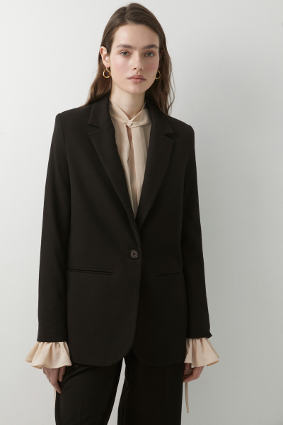 Пиджак прямой на одну пуговицу из костюмной ткани (черный) (XS) 
