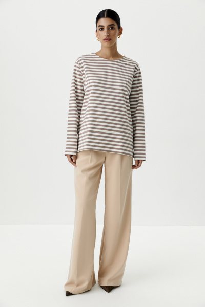 Лонгслив в полоску (молочный /коричневый) (XS/S) 