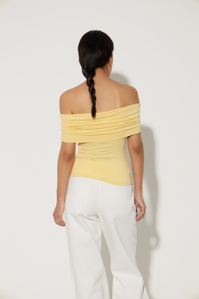 Топ со сборкой и спущенным плечом (M, лимонный) 2174