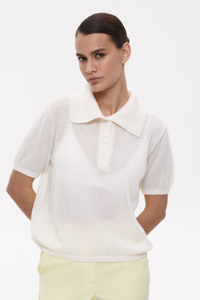 Поло ажурной вязки (XS/S, молочный) 