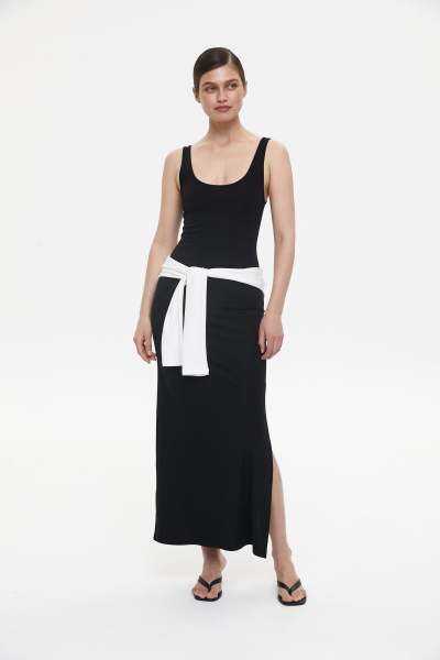 Платье макси трикотажное облегающего силуэта (M, черный) 2159