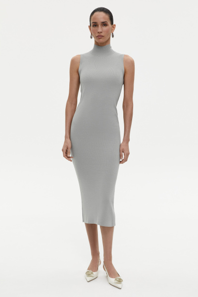 Платье с воротником-стойкой (S, серый)