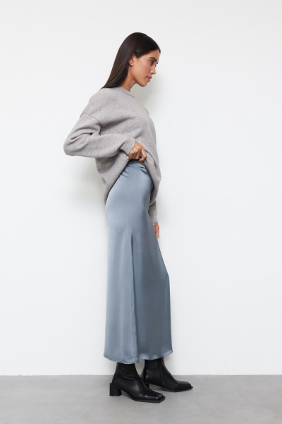 Юбка макси из сатина (S, серый)