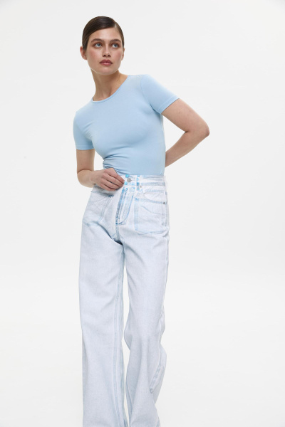 Джинсы с металлизированным покрытием/Foil coated denim pants (28/M, голубой/blue) 1741