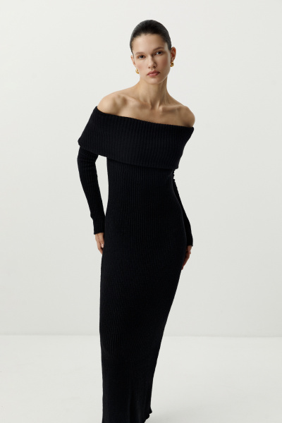 Платье вязаное с открытыми плечами (черный) (L) 