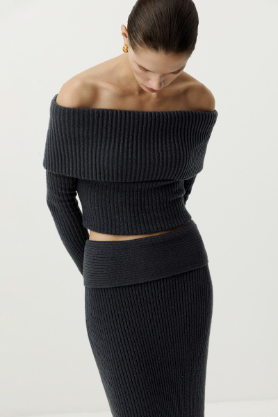 Джемпер с открытыми плечами (антрацит) (S) 