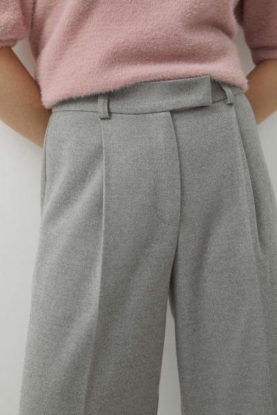 Брюки с заниженной талией из костюмной ткани (серый меланж) (L) 