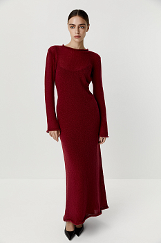 Платье макси ажурной вязки (бордовый)
