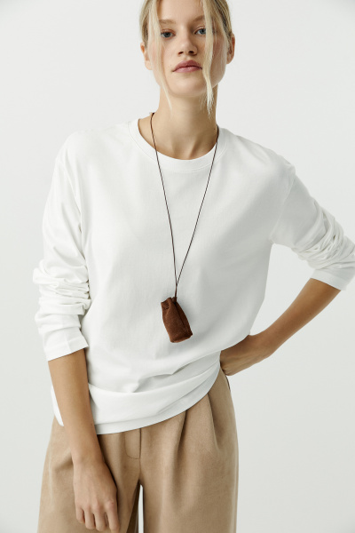 Лонгслив базовый из хлопка (белый) (L) 