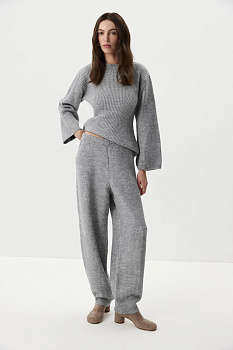 Брюки O-силуэта с шерстью (серый меланж)