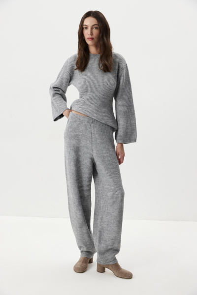 Брюки O-силуэта с шерстью (серый меланж) (one size) 