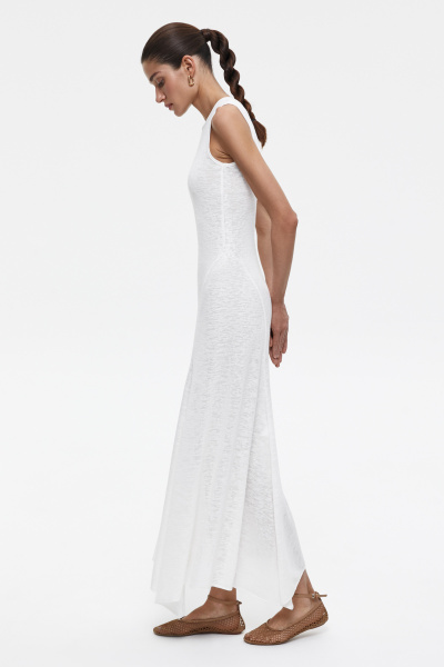 Платье макси из полупрозрачного трикотажа с клиньями (L, молочный) 2207
