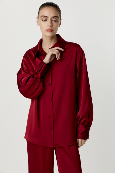 Рубашка из сатина с высоким манжетом (бордовый) (M/L) 