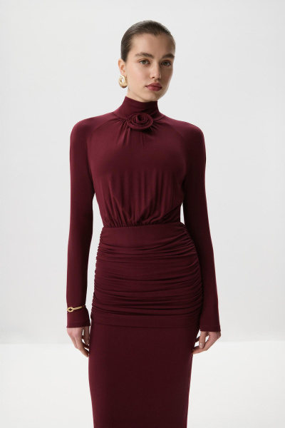 Платье макси с декоративной розой (Винный) (M) 