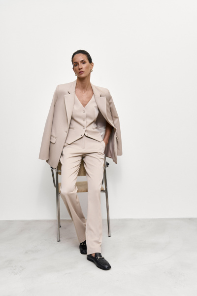 Брюки прямые на средней посадке (XS, бежевый) 