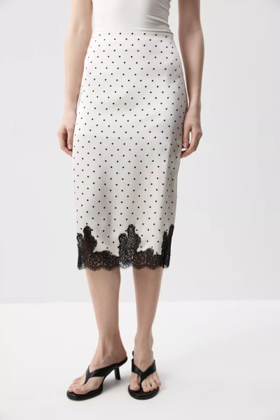 Юбка миди с кружевом по низу (Горох на молочном) (M)