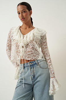Блузка из кружева на завязках (молочный)