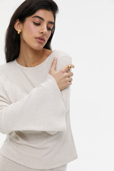 Лонгслив трикотажный с расклешенными рукавами (XS, бежевый) 