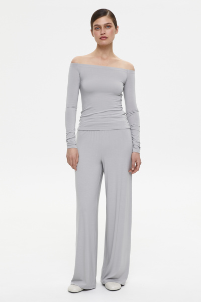 Лонгслив с открытыми плечами из вискозы (M, серый) 2775