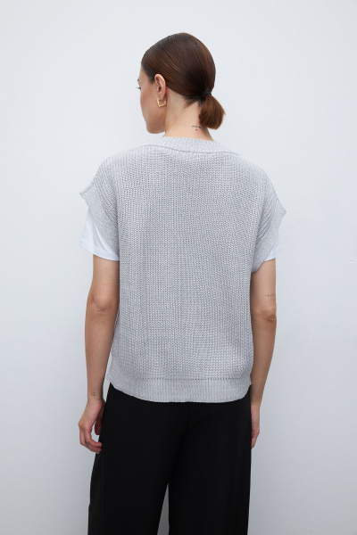 Вязаный жилет на пуговицах (one size, серый меланж) 