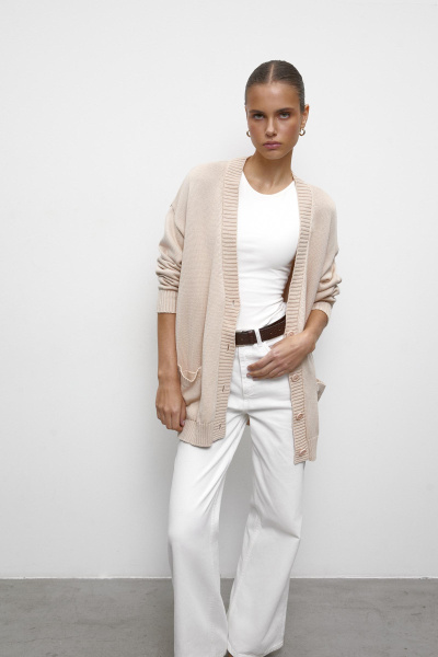 Кардиган из хлопка (one size, бежевый) 2182