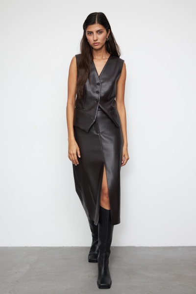 Юбка миди из экокожи (M, темно-коричневый) 2796