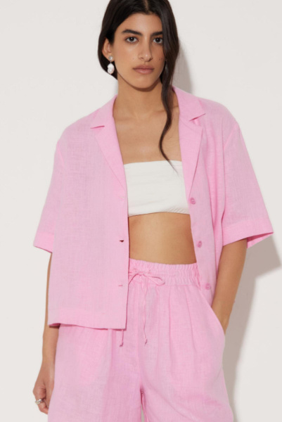 Рубашка с коротким рукавом изо льна (M/L, барби) 2169