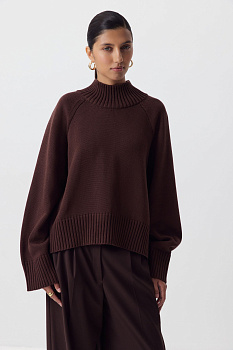 Свитер с широкой стойкой из хлопка (шоколадный)