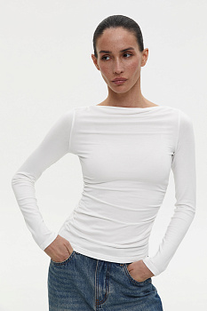 Лонгслив со сборкой из вискозы (молочный)