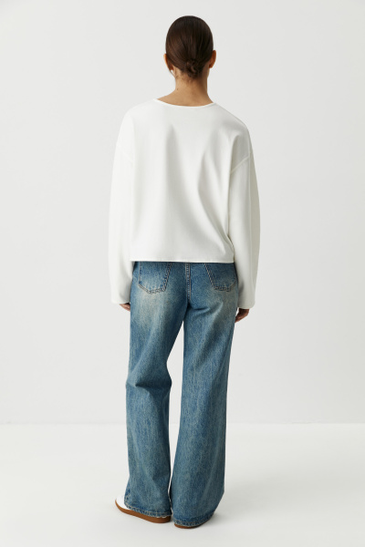 Лонгслив укороченный с цветочным принтом (белый) (XS) 