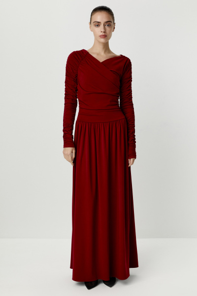 Платье макси с драпировками (красный) (S) 
