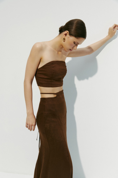 Топ силуэтный изо льна (коричневый) (L) 