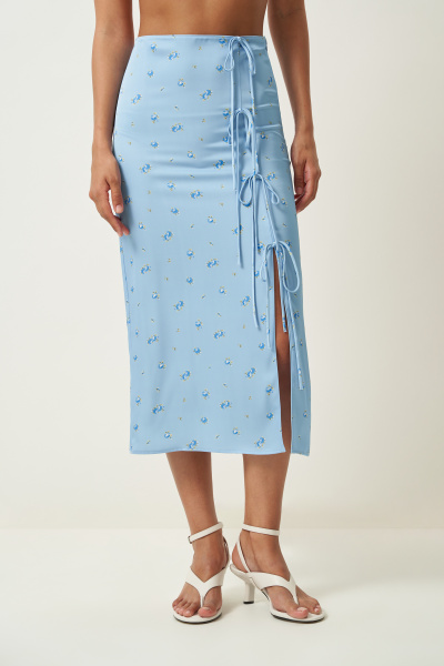 Юбка миди с завязками с принтом (голубой) (M) 