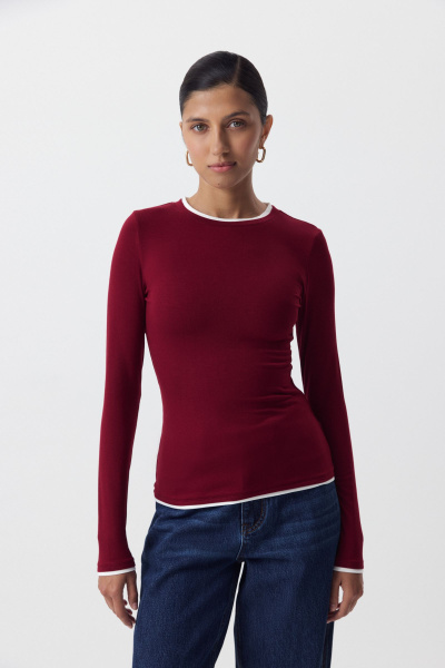 Лонгслив с контрастной отделкой (бордовый) (M) 
