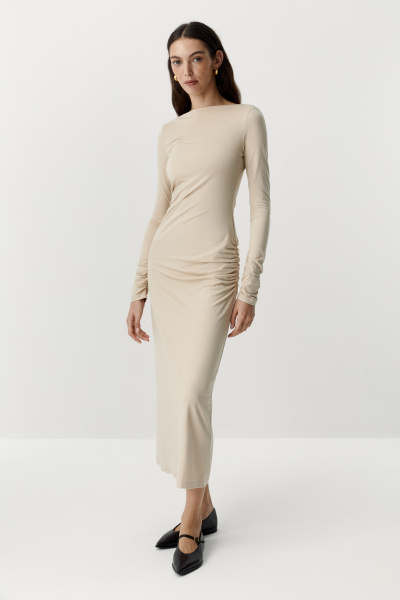 Платье макси со сборками из вискозы (бежевый) (XS)
