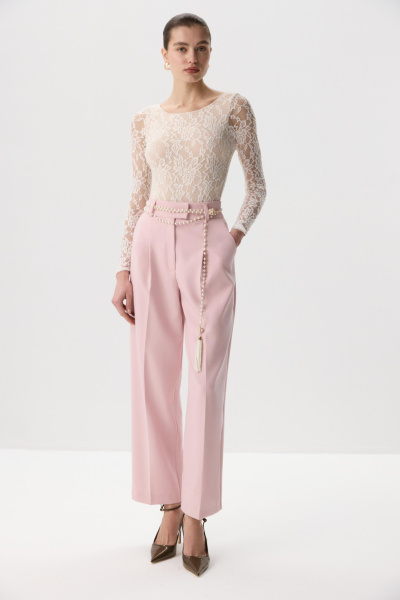 Боди из эластичного кружева с длинным рукавом (Молочный) (M) 