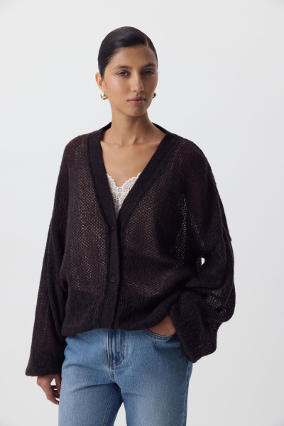 Кардиган ажурной вязки (шоколадный) (one size) 