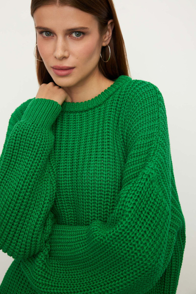 Свитер крупной вязки из хлопка (one size, травяной) 1743