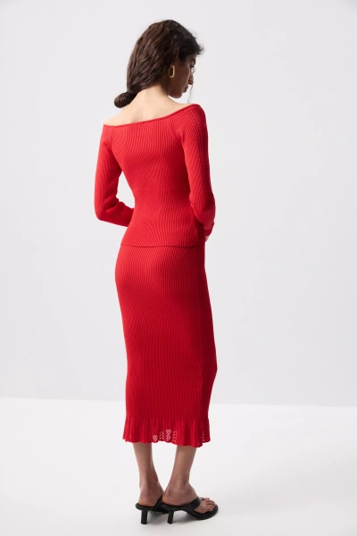 Лонгслив вязаный с ажурным рисунком (Красный) (M) 