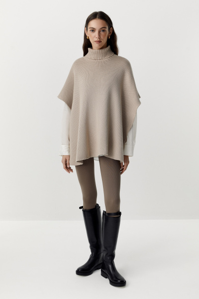 Пончо с воротником-стойкой (бежевый) (one size) 