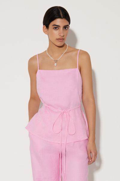 Топ на бретелях изо льна с тонким поясом (L, барби) 2169