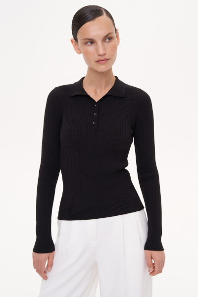 Поло из вискозы с длинным рукавом (L, черный)