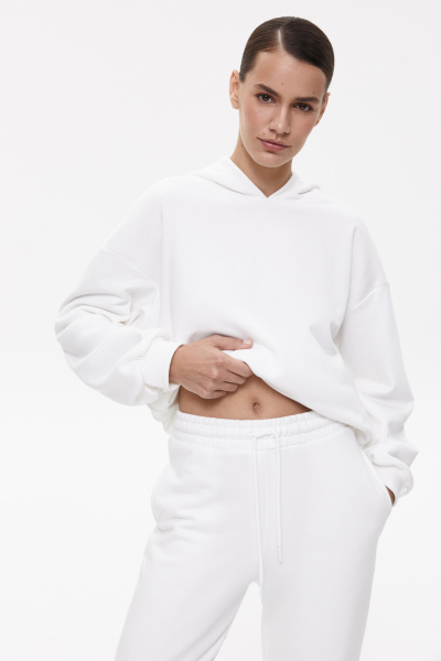 Джоггеры из футера с вышивкой (L, молочный) 2207