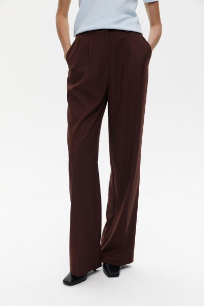 Брюки прямые из костюмной ткани (XXS, шоколадный)