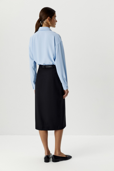 Юбка из костюмной ткани до колена (черный) (XS) 