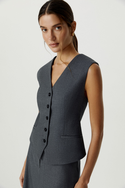 Жилет классический из костюмной ткани (темно-серый меланж) (XS)
