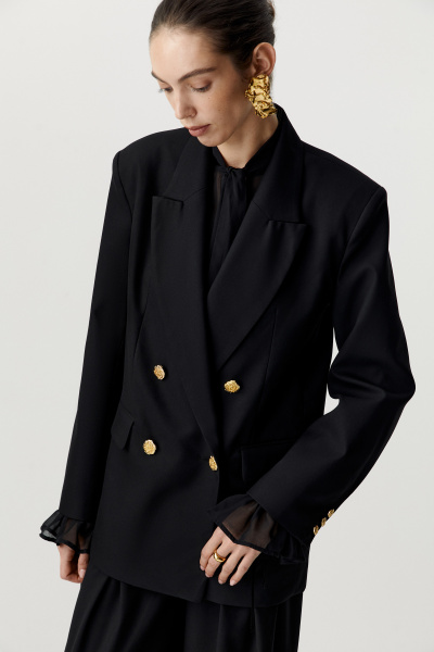 Пиджак двубортный с декоративными пуговицами (черный) (XS) 