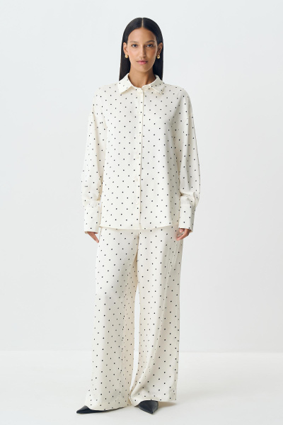 Блузка из сатина в горох (ванильный) (M) 