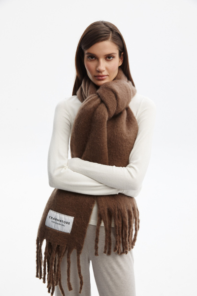 Шарф объемный с бахромой (коричневый) (one size) 